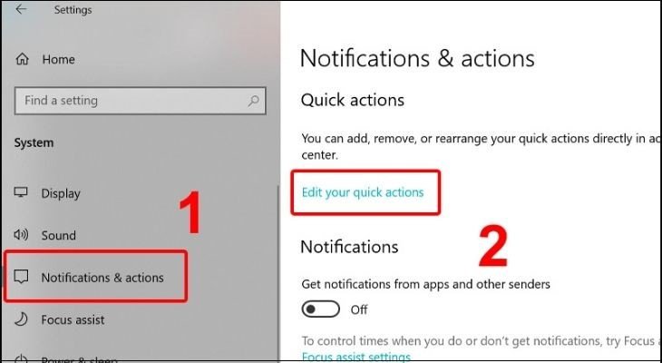 Vào Edit your quick actions để hiển thị biểu tượng wifi