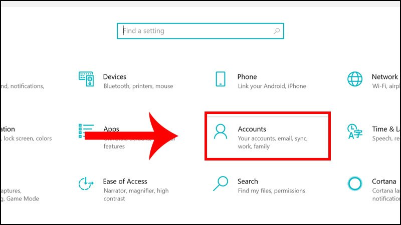 Vào mục Accounts trong Settings