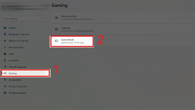 Vào mục Gaming để kích hoạt Game Mode