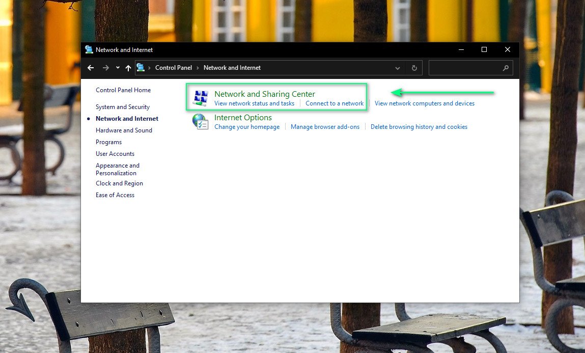 vào network and sharing center laptop hp