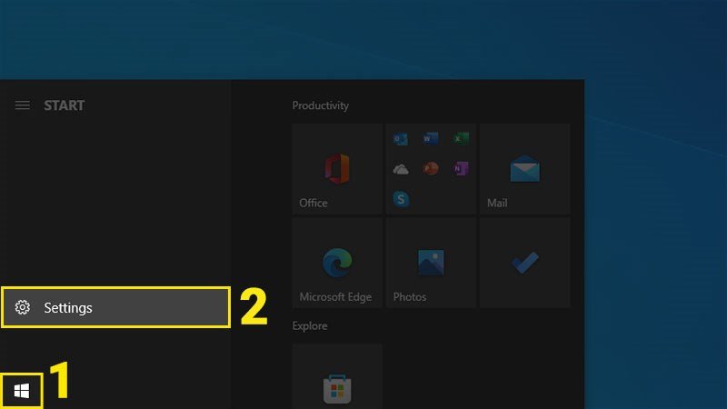 Vào phần Settings để khởi động quá trình reset Windows 10