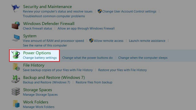 Vào Power Options để cài đặt hiệu năng cao cho laptop