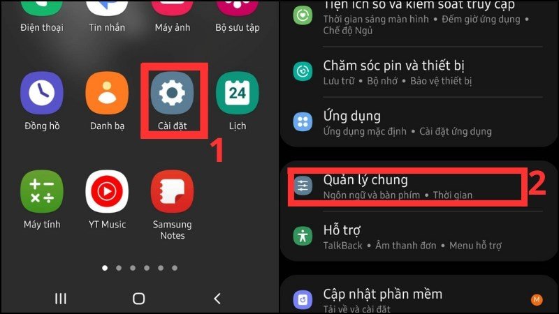 Vào Quản lý chung trong cài đặt Android để reset bàn phím
