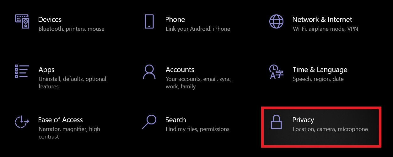 Vào Settings > Chá»n Privacy