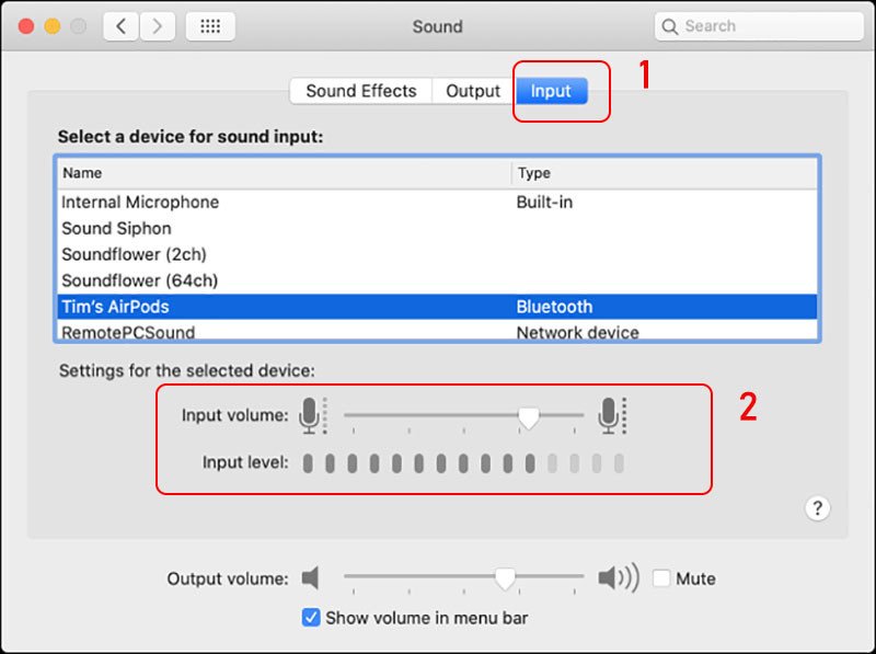 Vào System Preferences > Sound > Input