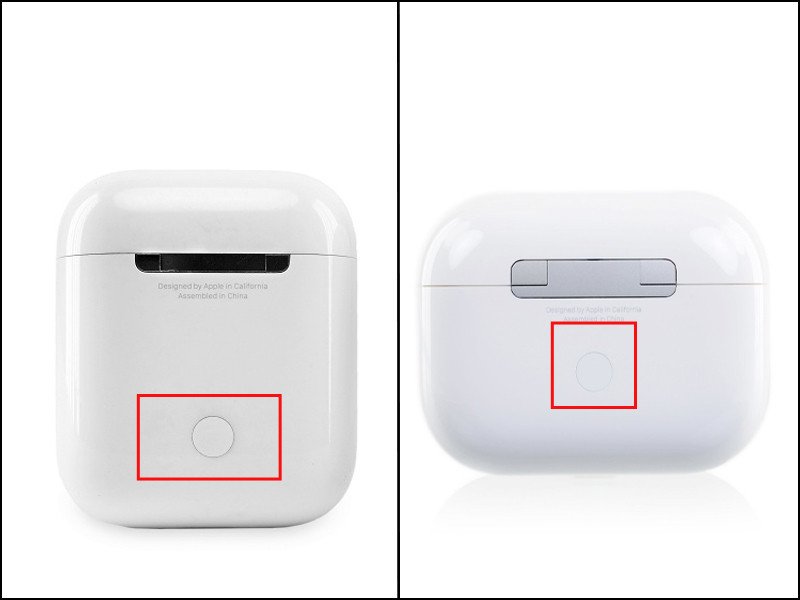 Vị trí nút bấm kết nối trên hộp sạc AirPods