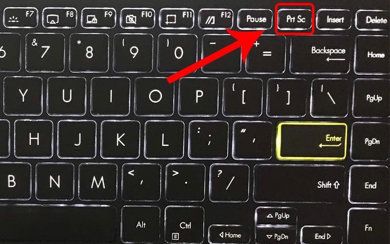Vị trí phím Print Screen (PrtSc) trên bàn phím laptop để chụp màn hình