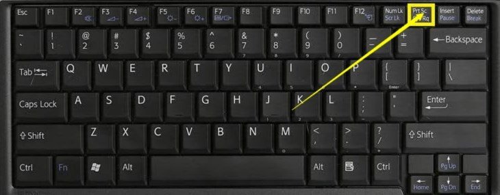 Vị trí phím Print Screen (PrtScn) trên bàn phím laptop, dùng để chụp hình màn hình.