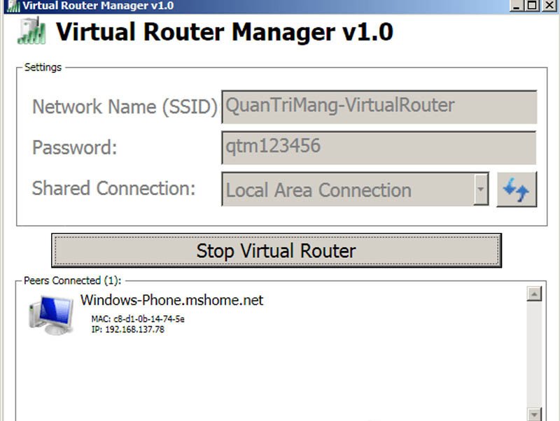 Virtual Router/ Virtual Router Manager để phát WiFi từ máy tính
