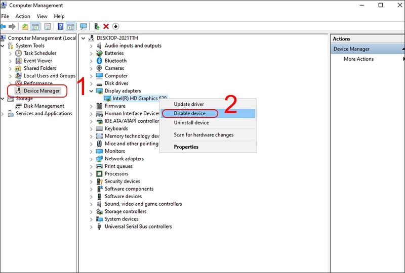 Vô hiệu hóa card đồ họa onboard trong Device Manager