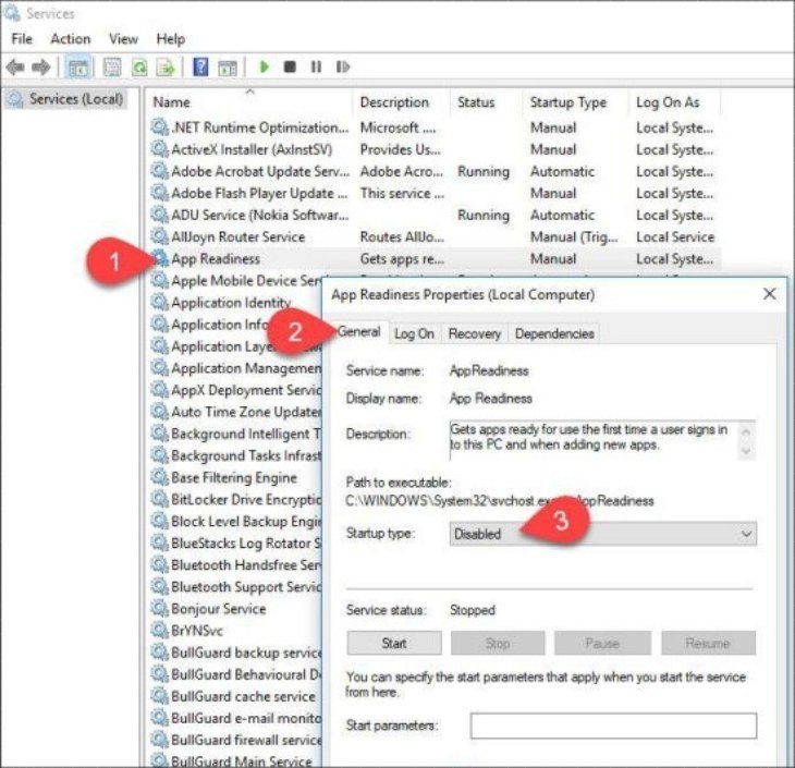 Vô hiệu hóa dịch vụ App Readiness để khắc phục màn hình đen chỉ thấy chuột