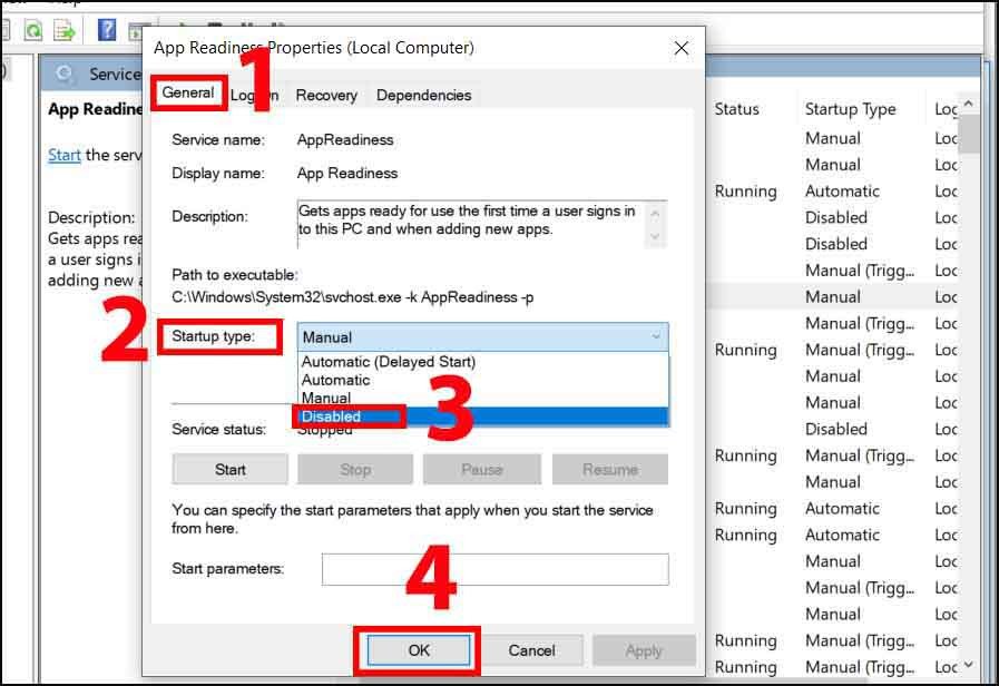 Vô hiệu hóa dịch vụ AppReadiness