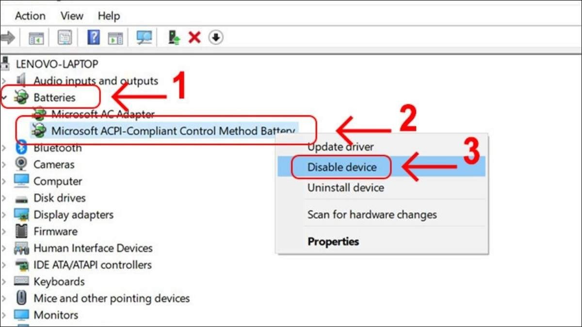 Vô hiệu hóa driver pin laptop