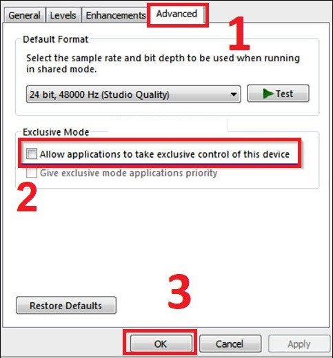Vô hiệu hóa Exclusive Mode cho micro laptop