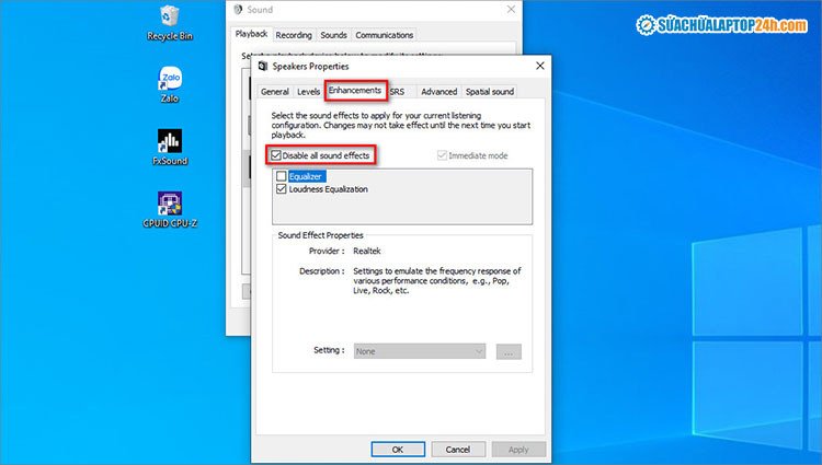 Vô hiệu hóa hiệu ứng âm thanh để chỉnh loa laptop bị rè