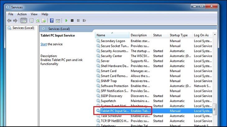 Vô hiệu hóa Tablet PC Input Service khi bàn di chuột laptop không hoạt động
