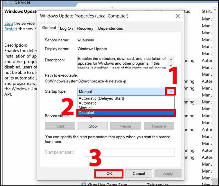 Vô hiệu hóa tính năng tự động cập nhật Windows để khắc phục lỗi màn hình tối đen