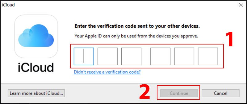 Xác minh bằng mã bảo mật khi đăng nhập iCloud trên laptop