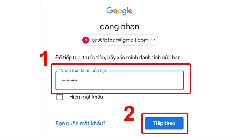 Xác minh mật khẩu hiện tại trước khi thực hiện đổi mật khẩu Gmail trên laptop