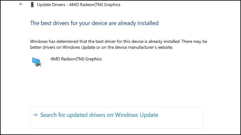 Xác nhận cập nhật driver thành công để giải quyết lỗi màn hình phụ