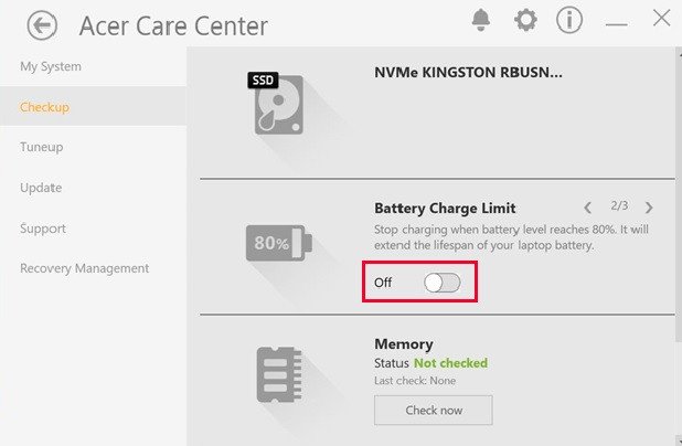 Xác nhận chế độ giới hạn sạc pin đã được bật