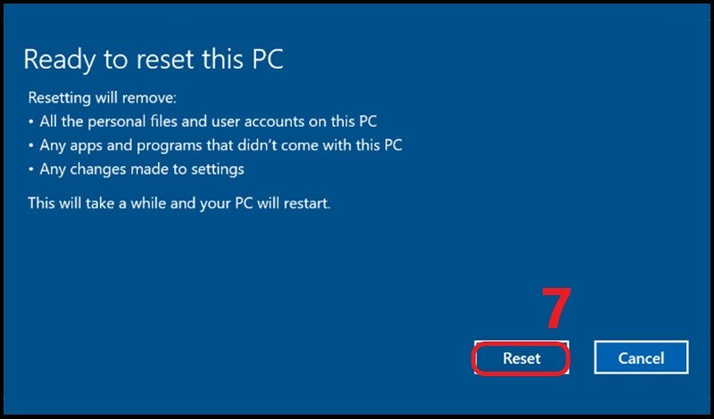 Xác nhận để khôi phục cài đặt gốc cho laptop Windows