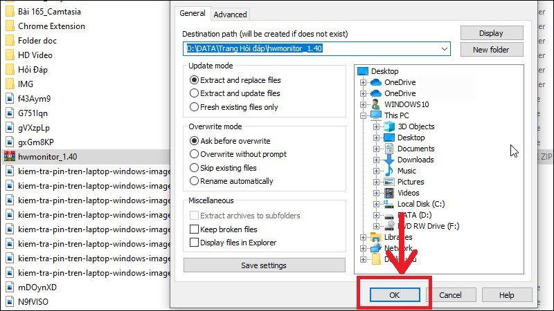 Xác nhận giải nén tệp