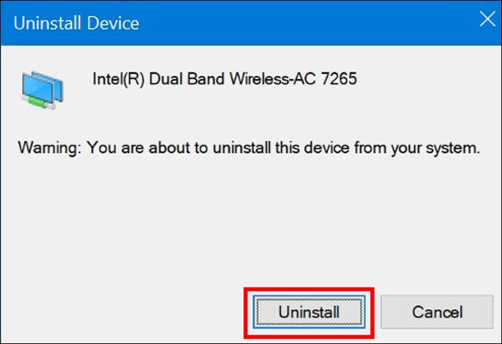 Xác nhận gỡ cài đặt driver adapter mạng không dây của máy laptop