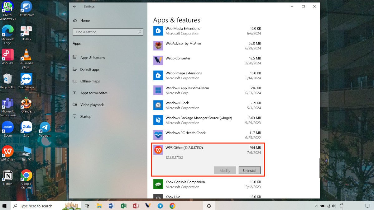 Xác nhận gỡ cài đặt WPS Office khỏi laptop