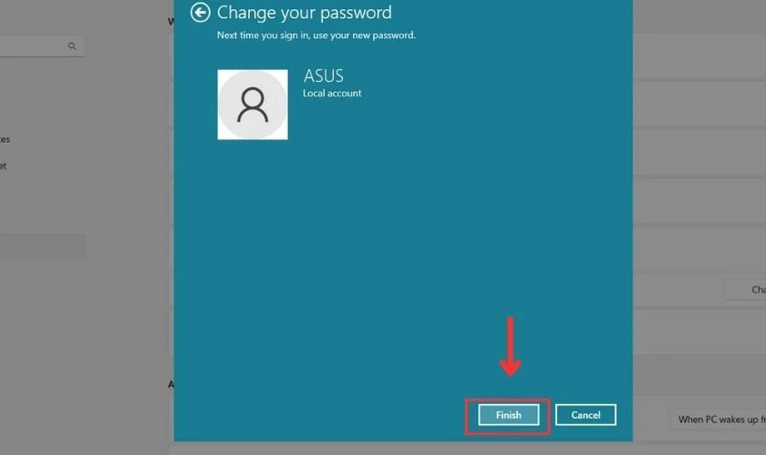 Xác nhận hoàn tất quá trình cập nhật mật khẩu Win 11