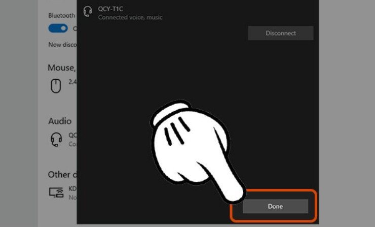 Xác nhận hoàn tất quá trình ghép nối thành công tai nghe Bluetooth với máy tính xách tay