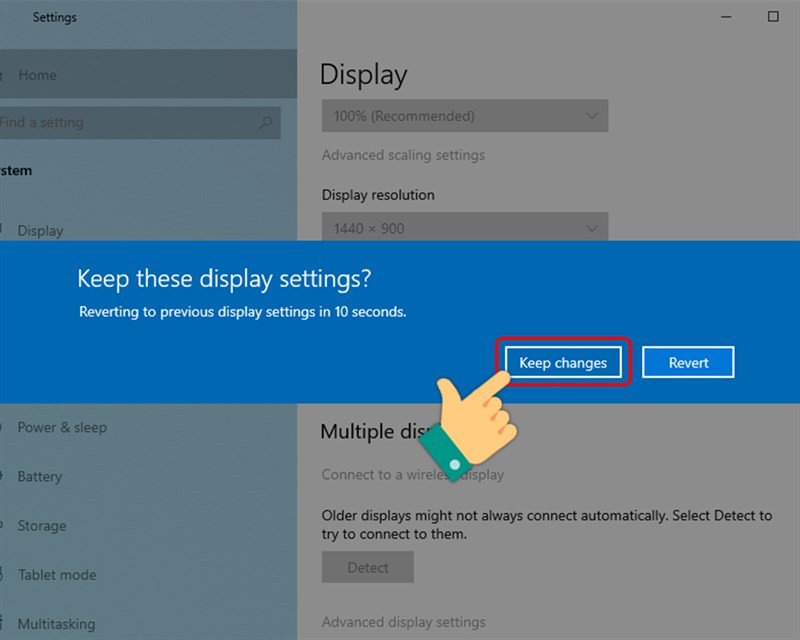 Xác nhận lưu hoặc hủy thay đổi độ phân giải màn hình trên laptop