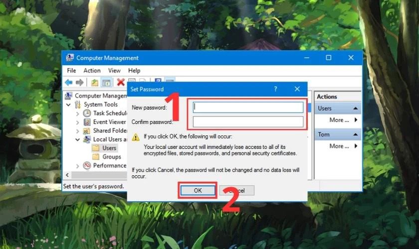 Xác nhận mật khẩu mới cho tài khoản Win 11 qua Computer Management