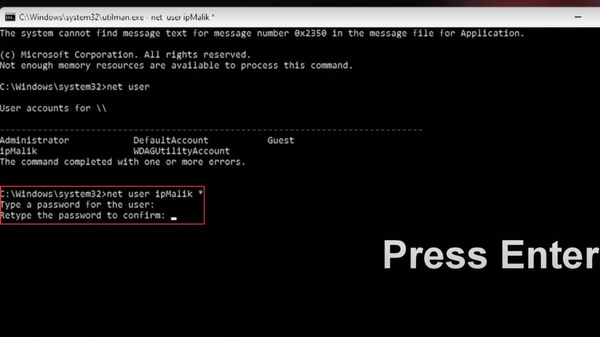 Xác nhận mật khẩu mới cho tài khoản Windows 11 qua CMD