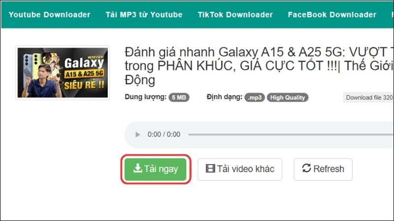 Xác nhận Tải ngay để hoàn tất tải nhạc YouTube về laptop