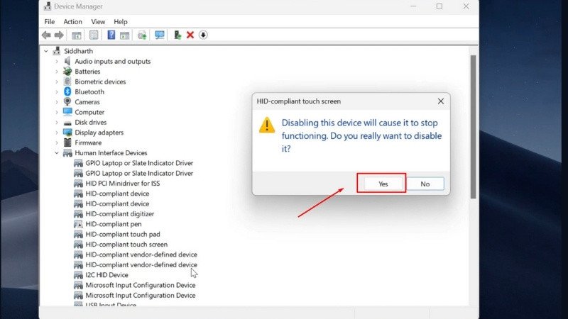 Xác nhận tắt màn hình cảm ứng trên laptop Windows 10