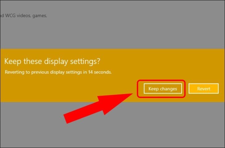 Xác nhận thay đổi hướng màn hình với tùy chọn Keep changes trong hộp thoại cài đặt Display của Windows 10
