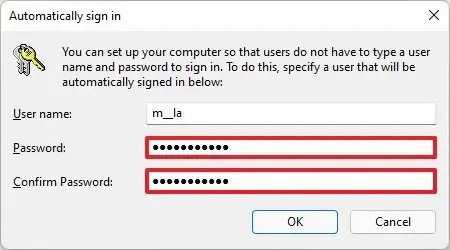 Xác nhận thông tin tài khoản để thiết lập đăng nhập tự động Win 11