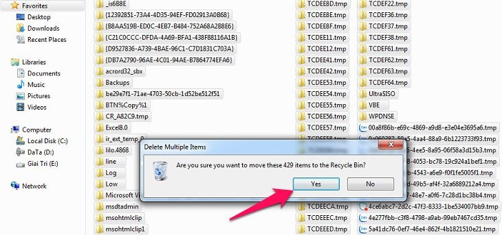 Xác nhận xóa các tập tin tạm thời, giúp giải phóng dung lượng ổ cứng.
