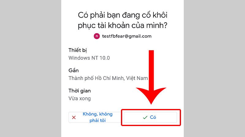 Xác nhận yêu cầu đặt lại mật khẩu Gmail trên thiết bị điện thoại liên kết