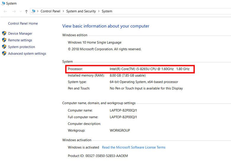 Xem CPU laptop bằng Properties