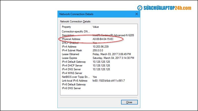 Xem địa chỉ MAC của máy tính qua Control Panel