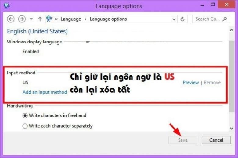 Xóa bố cục bàn phím không cần thiết