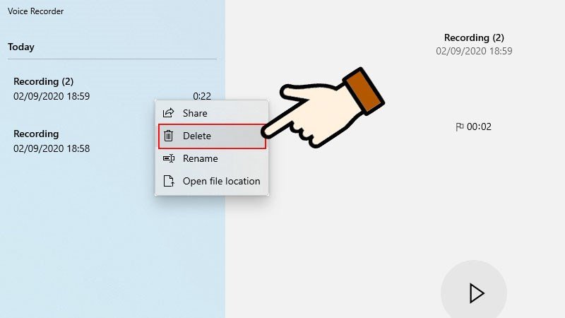 Xóa hoặc đổi tên file ghi âm