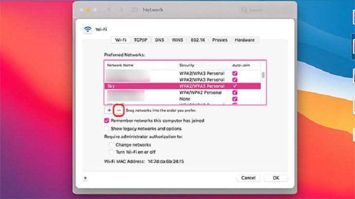 Xóa mạng WiFi cũ trên Macbook để khắc phục lỗi không bắt được wifi