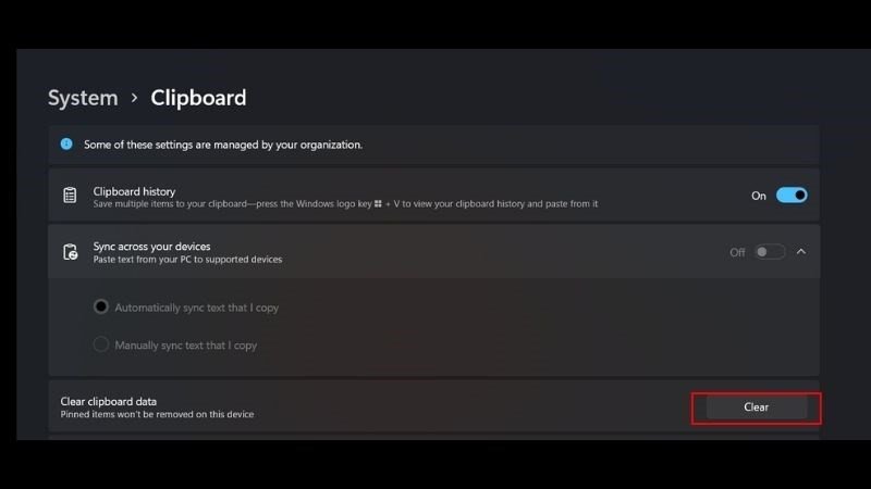 Xóa toàn bộ lịch sử sao chép văn bản trên laptop Windows thông qua Settings