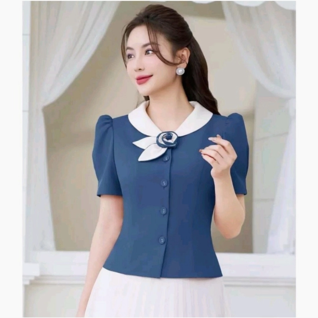 Áo kiểu croptop tay phồng màu trắng