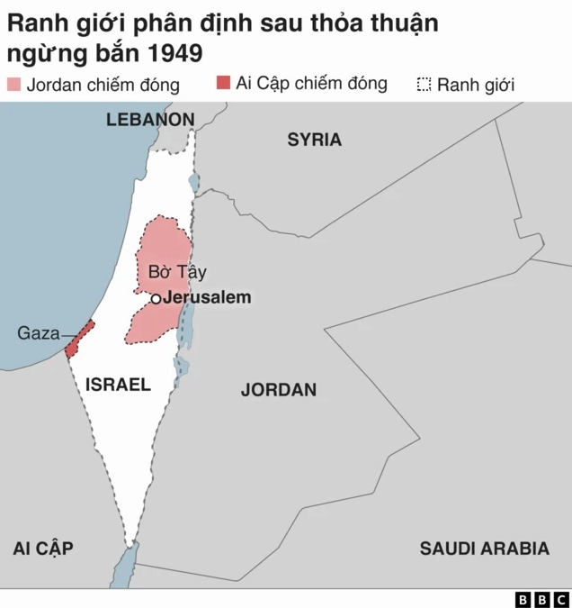 Bản đồ khu vực Trung Đông, làm nổi bật Dải Gaza