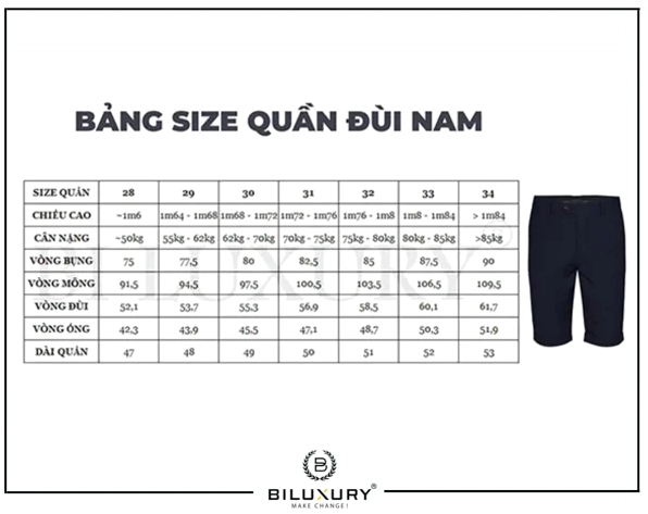 Bảng quy đổi size quần kaki nam