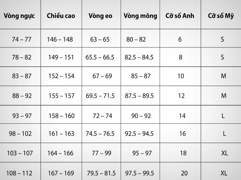 Bảng size áo bóng đá tham khảo
